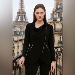 Axara Paris women's black stylish chic long light jacket size S-M zipper pockets